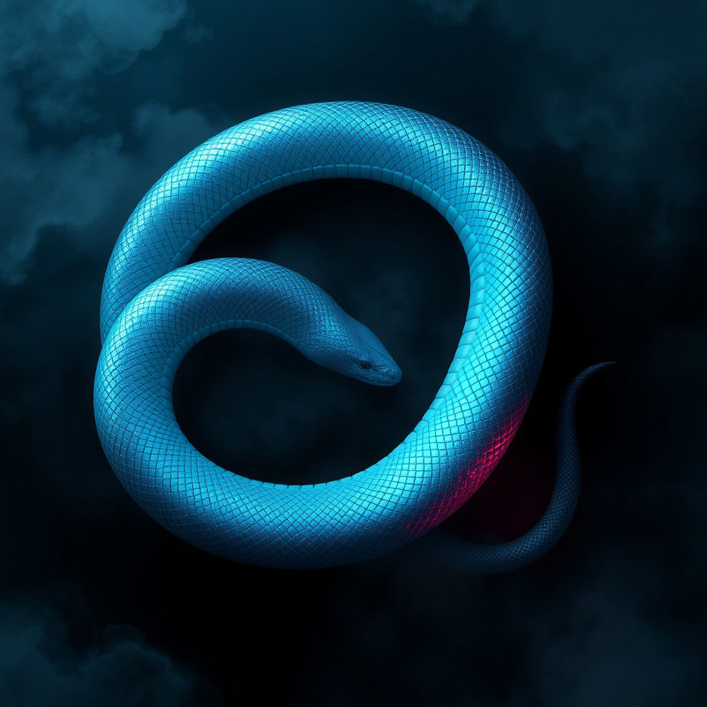 Iridescent Blue Snake in Mystical Landscape