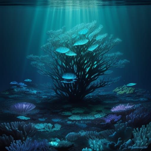 Bioluminescent Ocean Depths in Digital Art