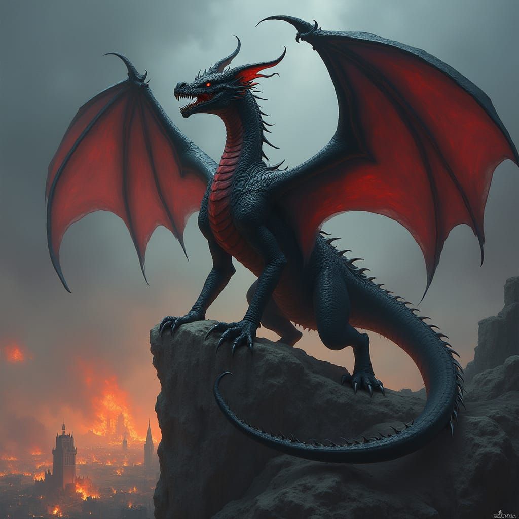 Majestic Vampire Dragon with Obsidian Wings and Ruby Scales