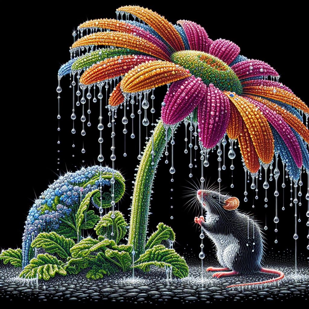 Mouse Seeks Shelter Under Daisy in Crystal Style