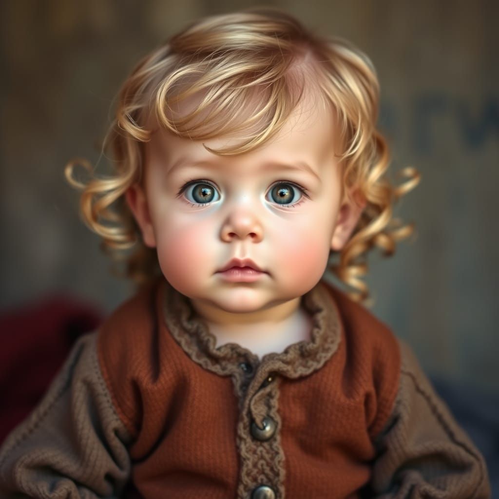 Medieval Infant with Golden Locks and Earthy Attire