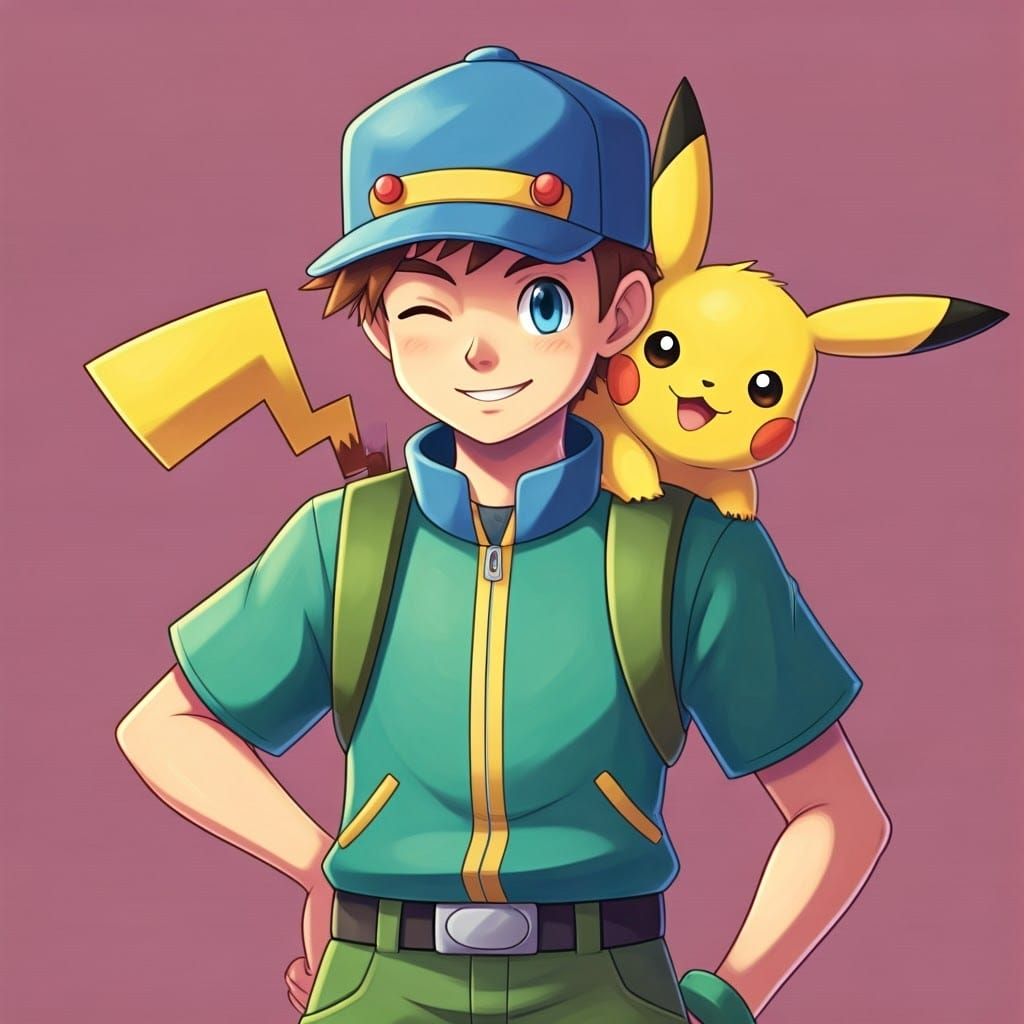 Pokémon Trainer Smiles Playfully at Pikachu