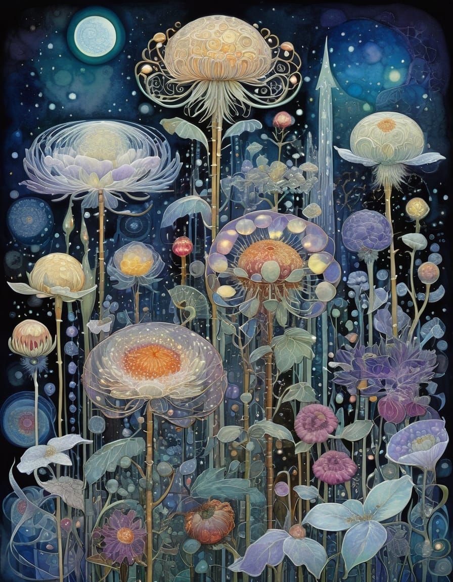 Surreal Winter Garden Blooms Under Triadic Colours