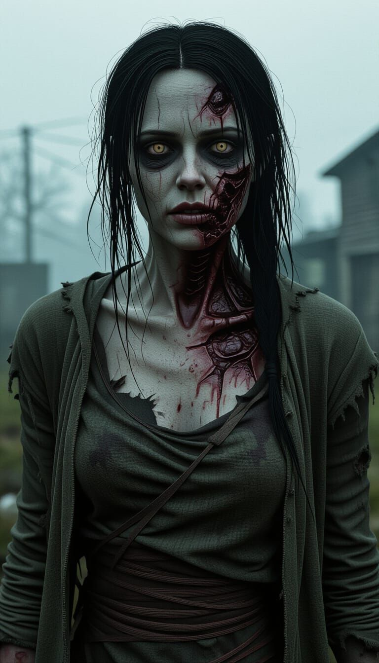 Undead Woman in Dystopian Horror Style