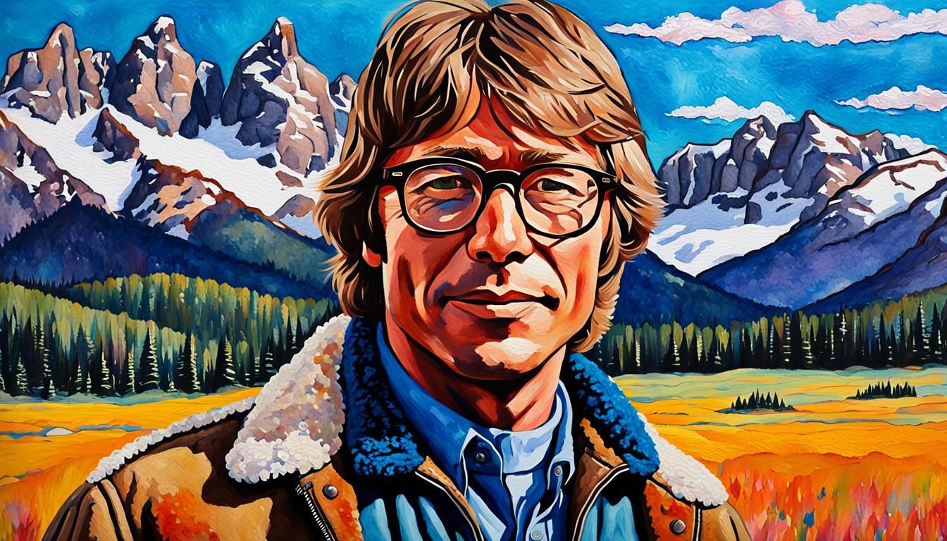 John Denver Portrait in Pop Art Watercolor Style