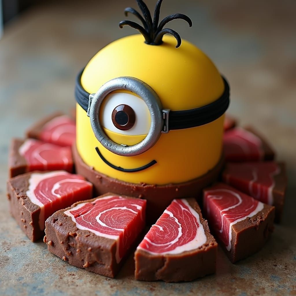 Minion Cake Cut to Look Like Steak