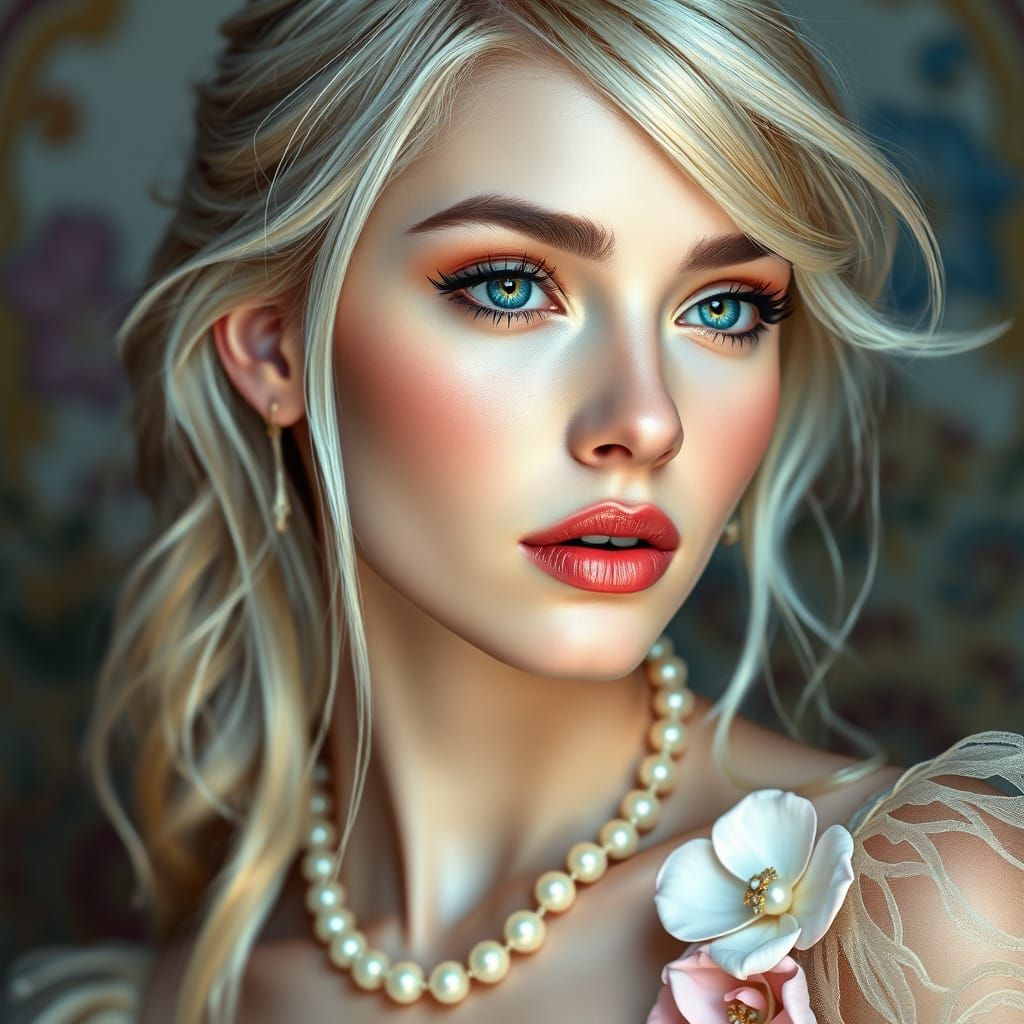 Pastel Beauty with Pearl Top, Hyper-Realism Art