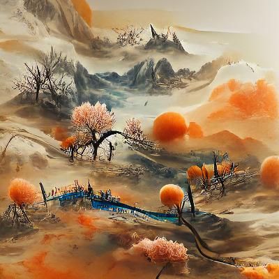 Chinese Ink Painting of Apricot Tree Landscape