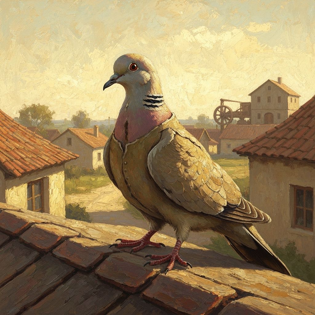 Dove on Rural Roof Overlooking Village Flour Mill in Golden ...