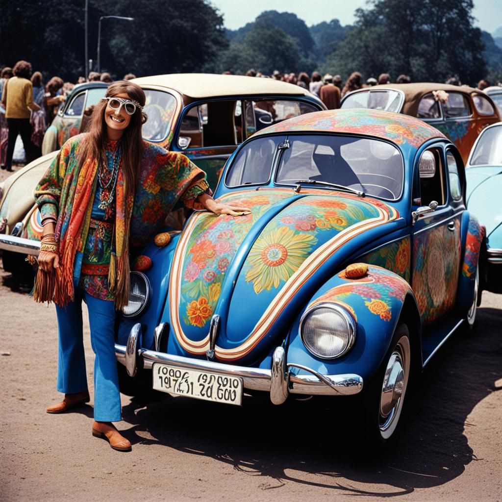 Vibrant 1967 Hippie Beetle in Retro Style