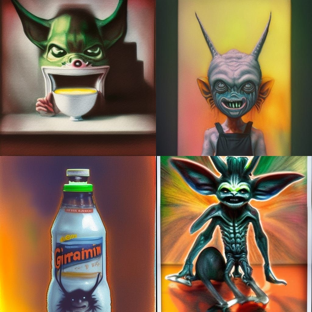 Gremlin in Dairy Aisle, Hyperrealistic Warm-Toned Art