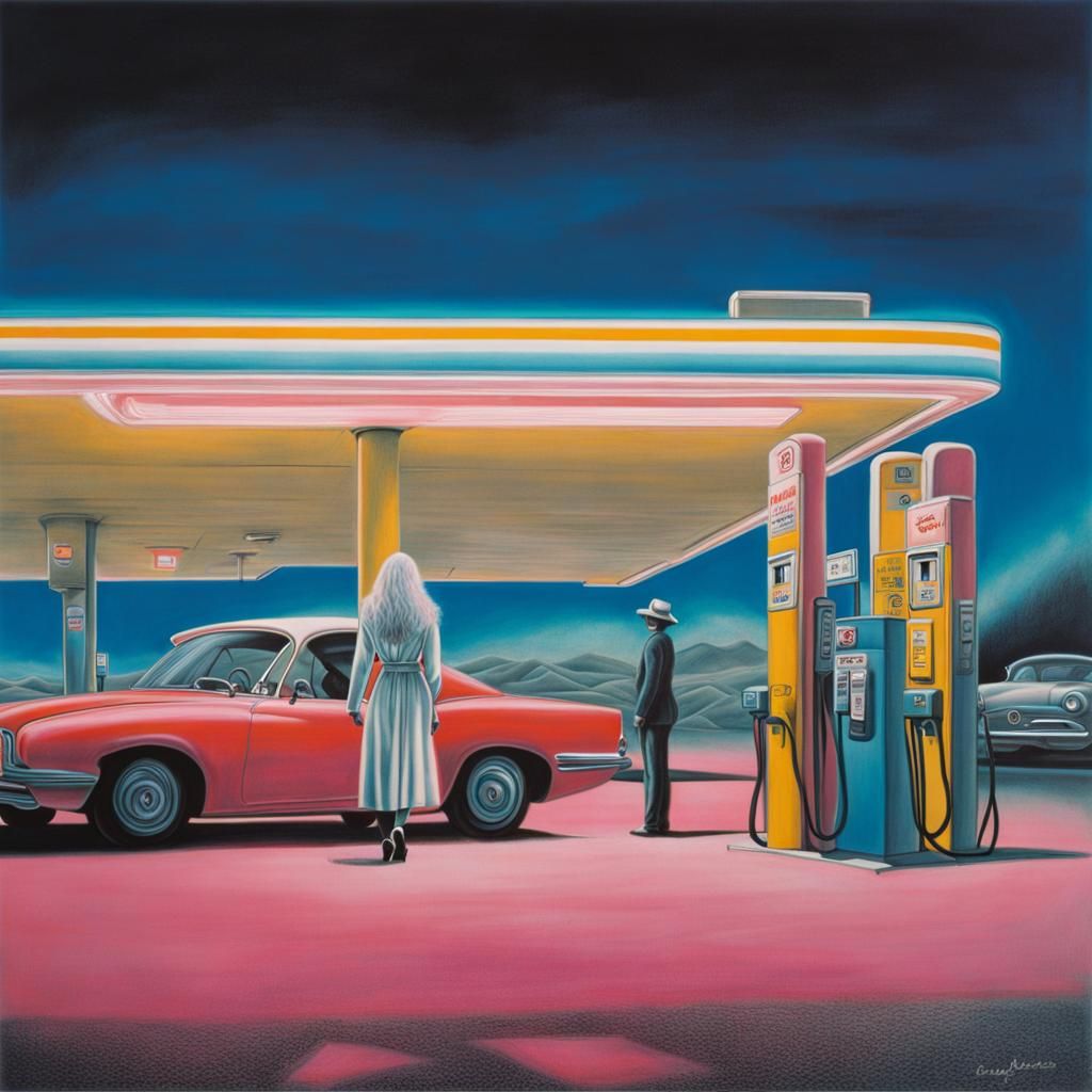 Surreal Gas Station Dreamscape in Vaporwave Style