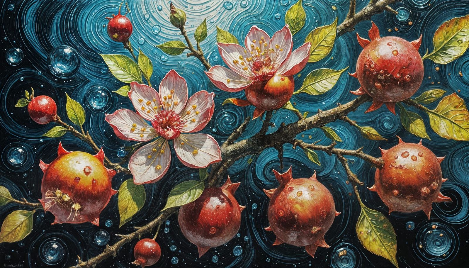 Abstract Expressionist Still Life with Cherry Blossoms