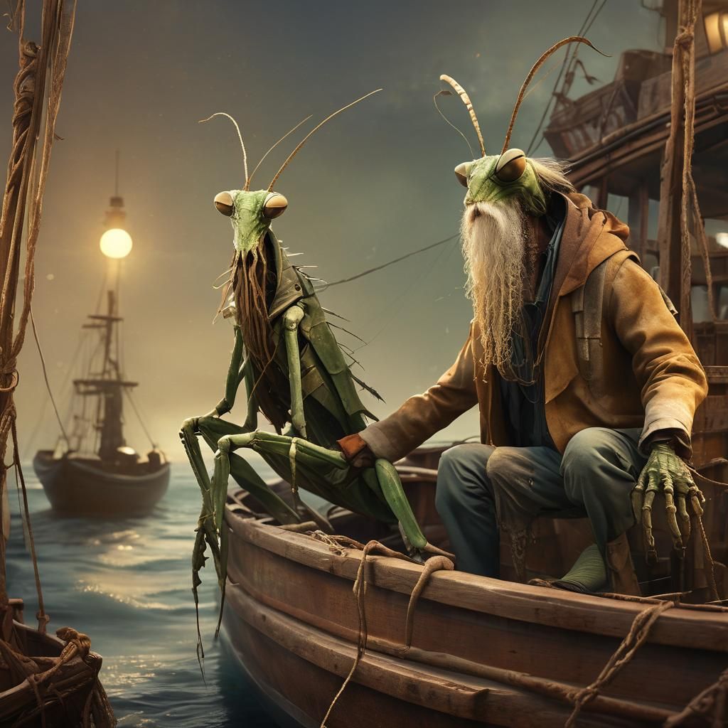 Fisherman Mantis on a Boat at Sea