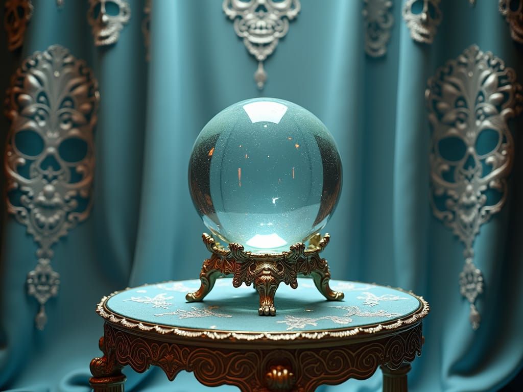 elegant crystal ball in powder blue room