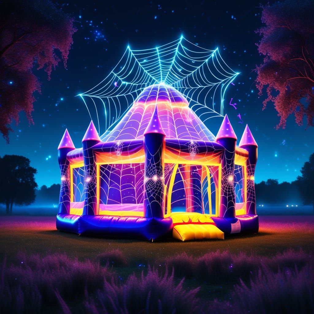 Whimsical Spiderweb Bouncy Castle in Ethereal Field