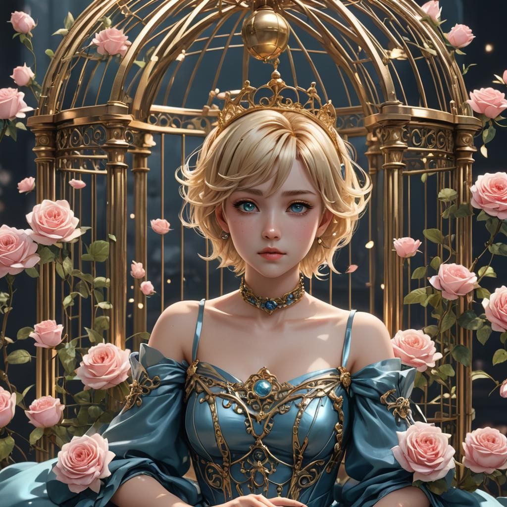 Princess Uranus (short blonde hair) sitting inside a gilded ...