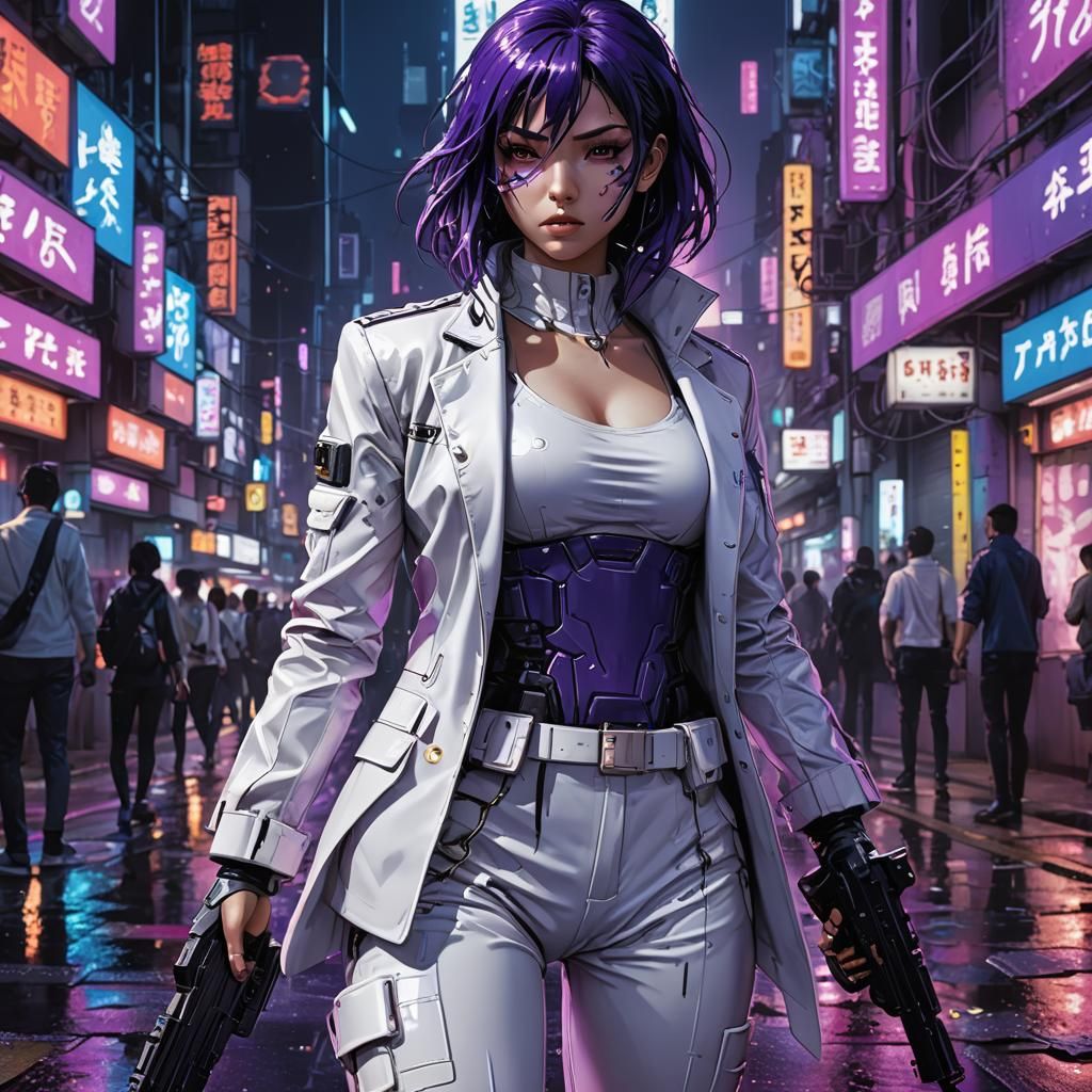 Cyberpunk Anime Girl with Gun in 3D Illustration