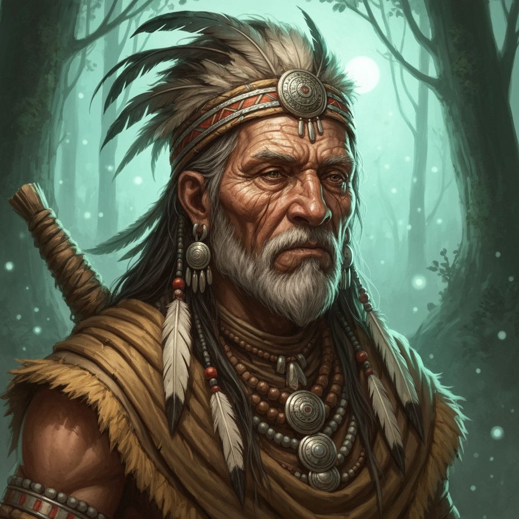 Wise Tribal Leader in Mystical Moonlit Forest