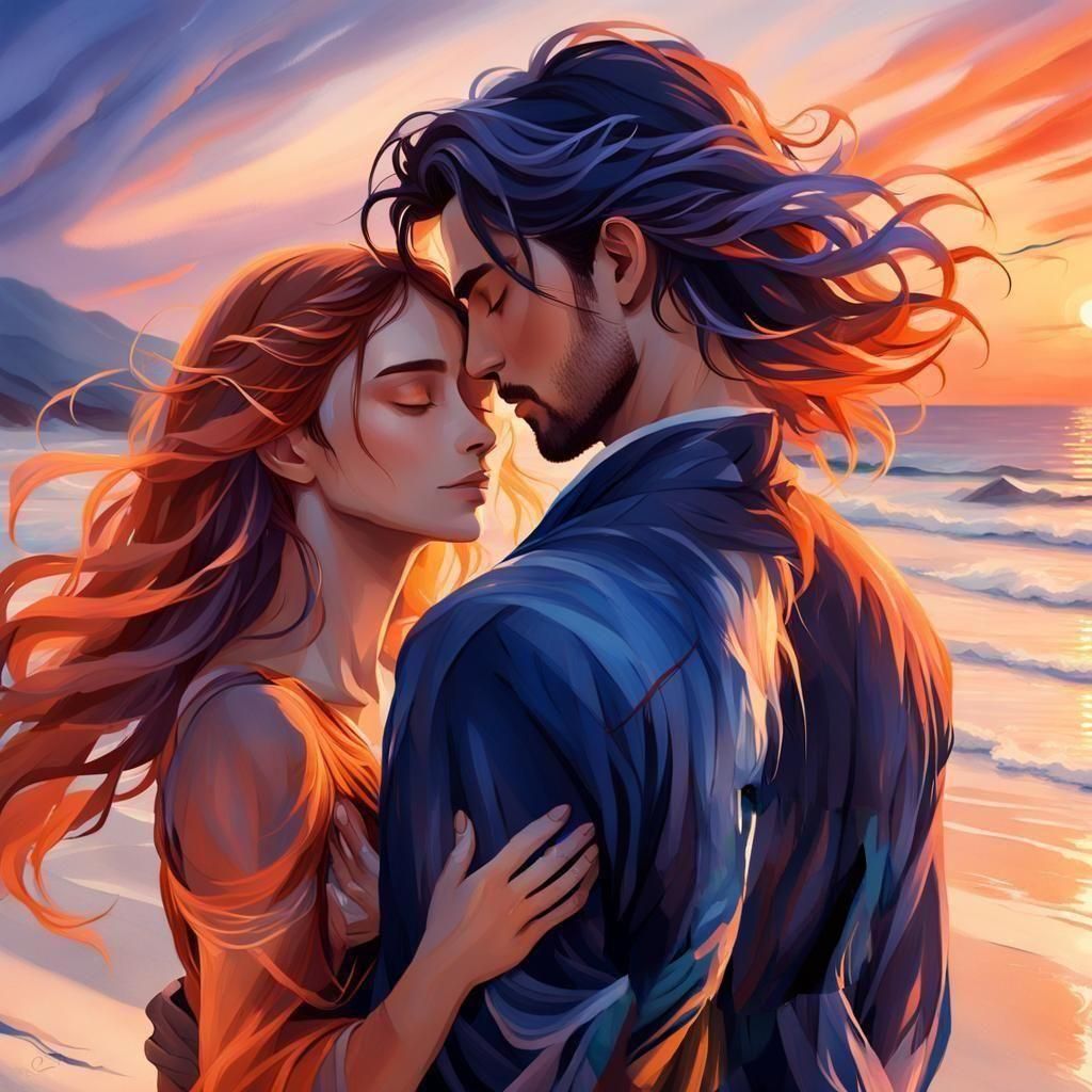 Romantic Beach Sunset Silhouette: Dreamy Fantasy Art