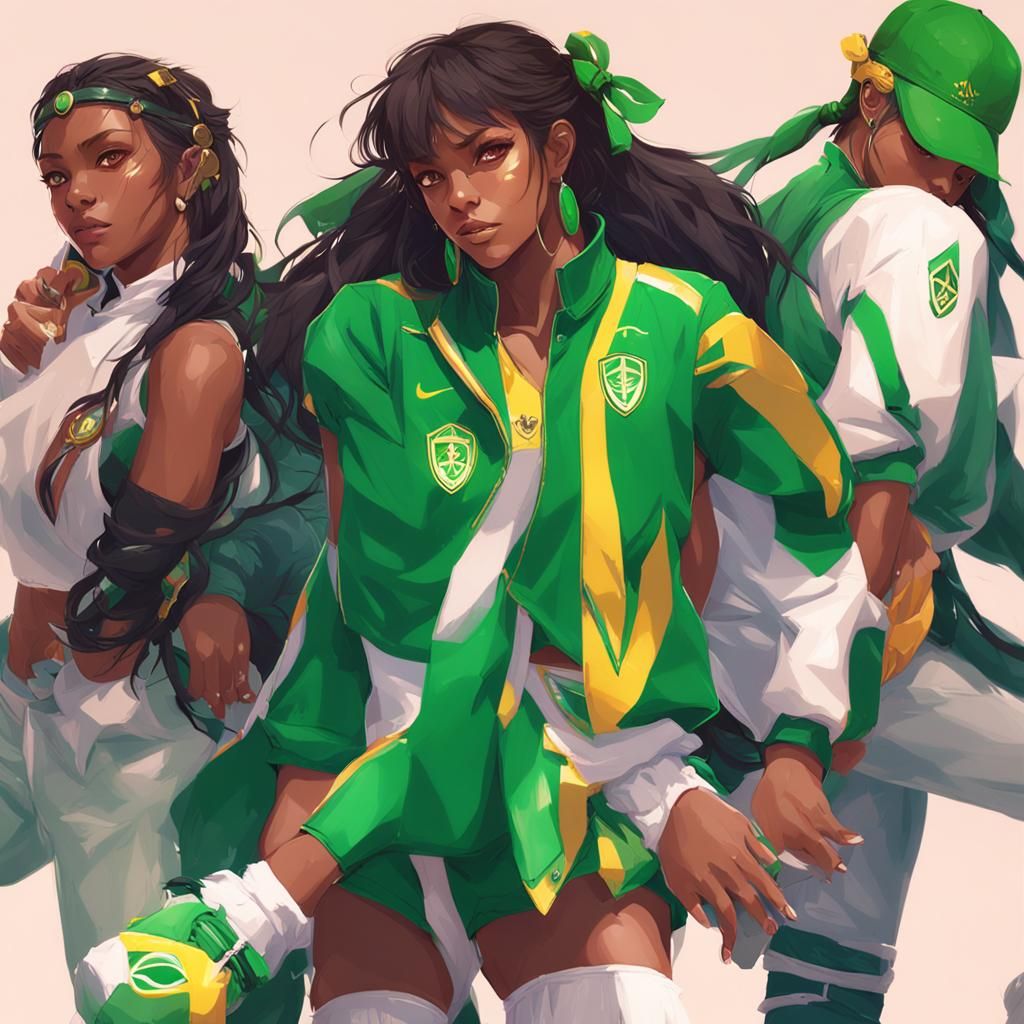 Brazilian Women in Green: 3D Anime Art