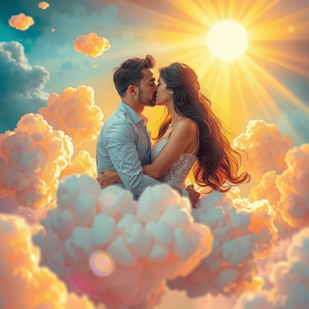 Ethereal Kiss Among Clouds: A Dreamlike Painting