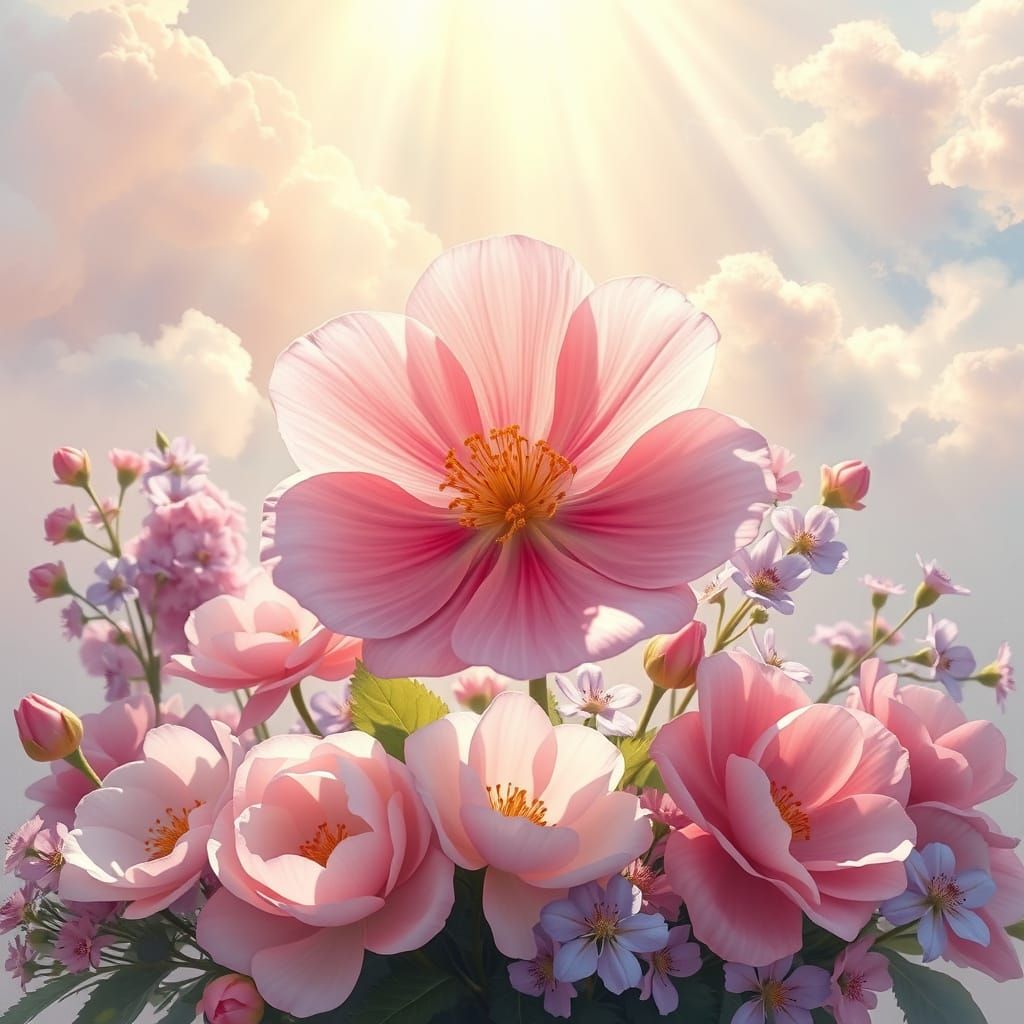 Ethereal Pink Bloom in Lush Impressionist Landscape