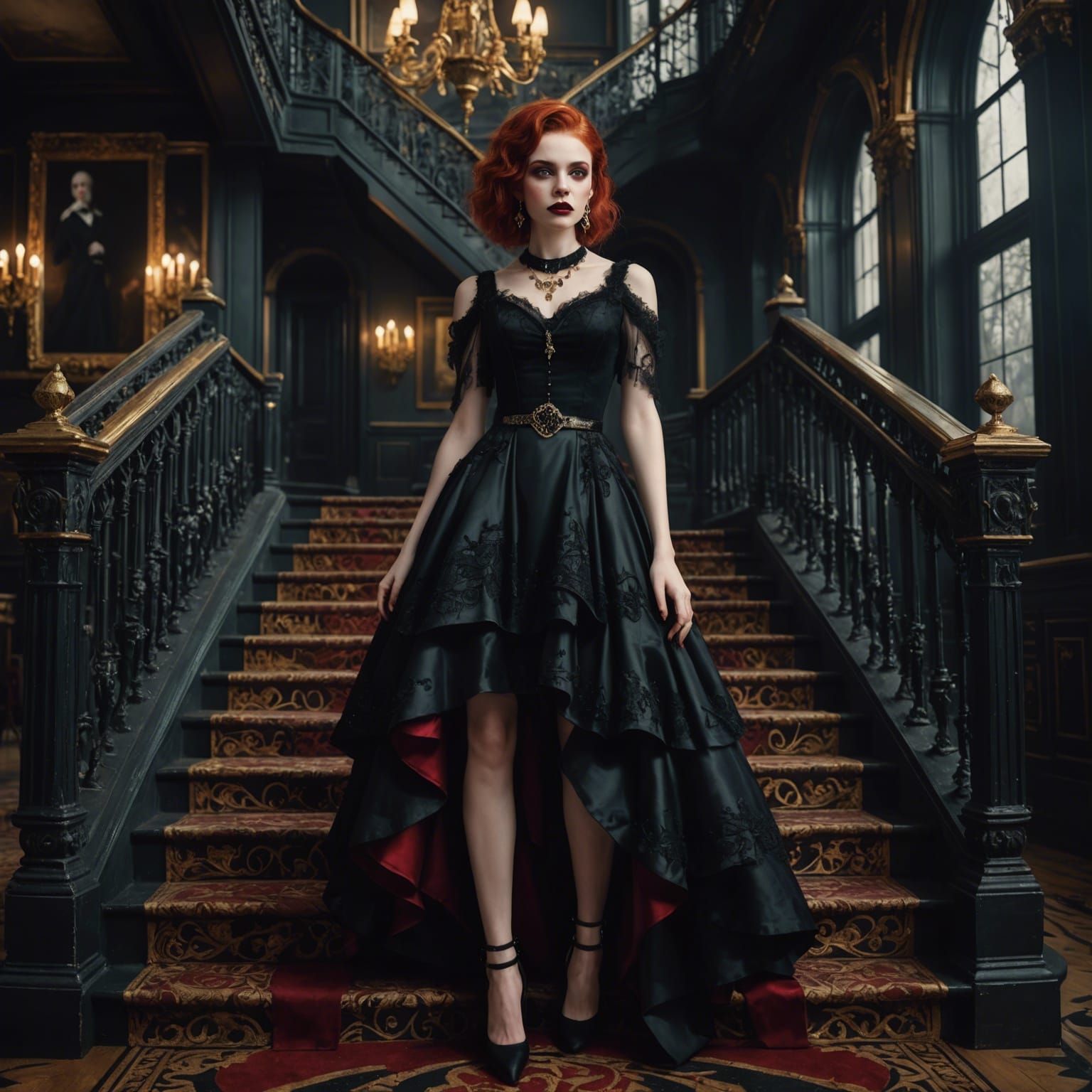 Gothic Vampire in Mansion, Fantasy Concept Art