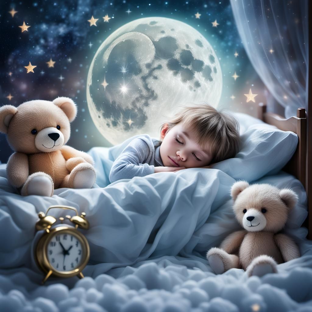 Dreaming Child with Fairies, Ethereal Illustration