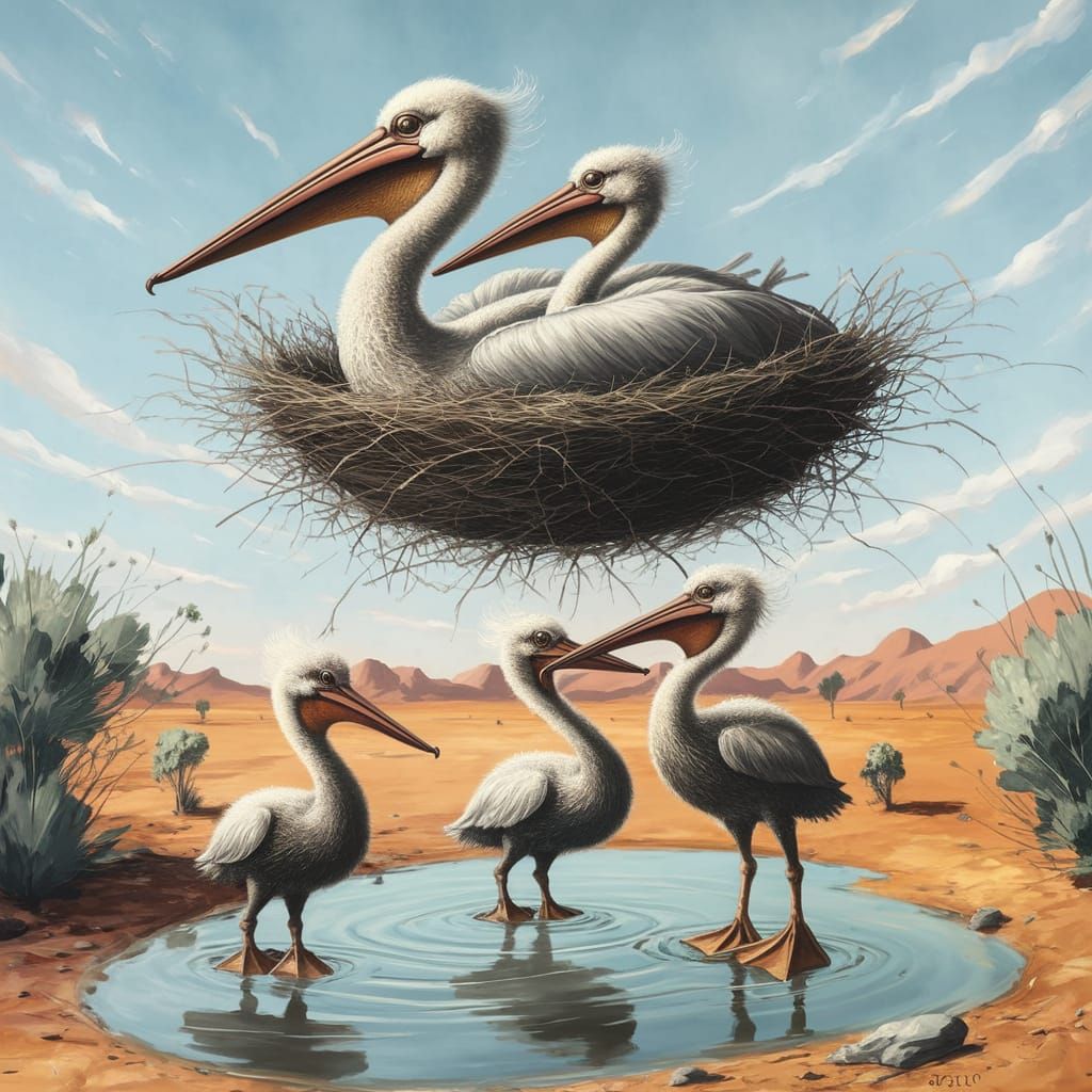 Surrealist Desert Scene with Fantastical Nest and Resilient ...