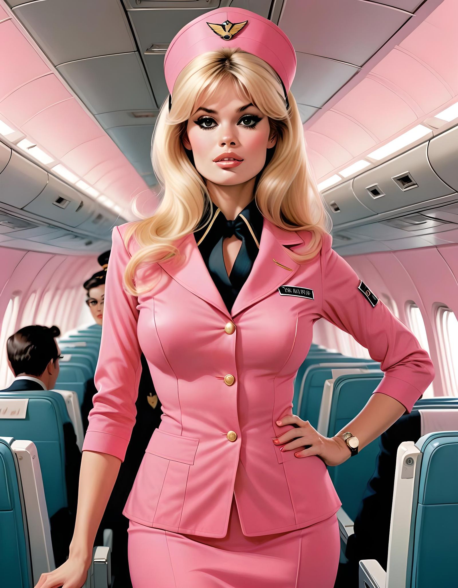 Brigitte Bardot as Retro Flight Attendant Comic Art