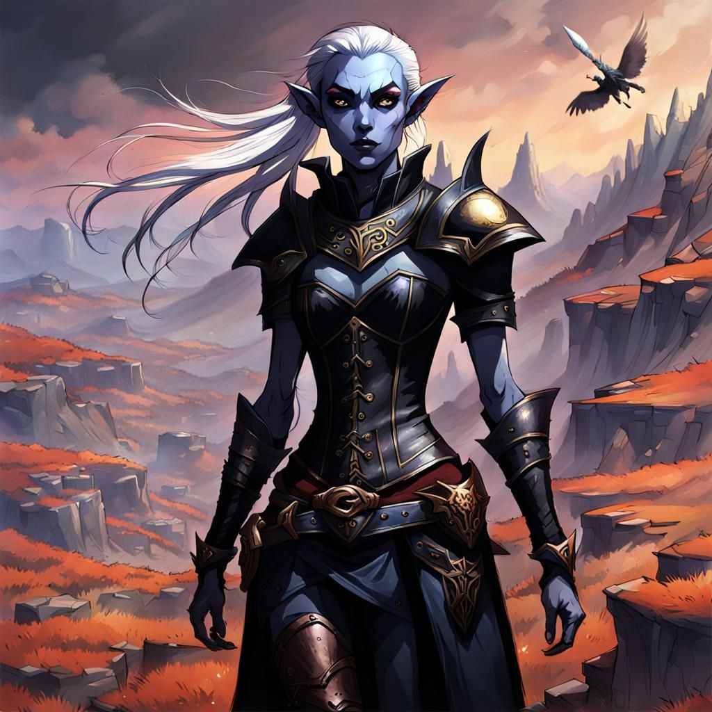 Dark Elf Huntress in Corset Awaits Prey