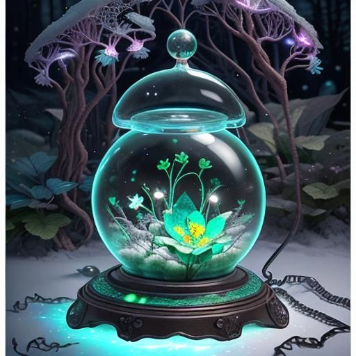 Bioluminescent Fairy Microworld Inside Glass Telephone