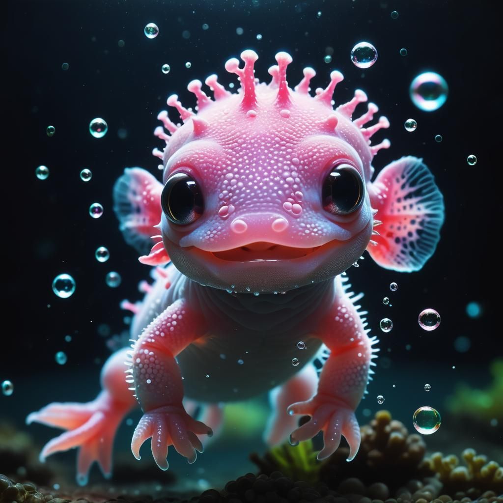 Adorable Fluorescent Baby Axolotl Swimming