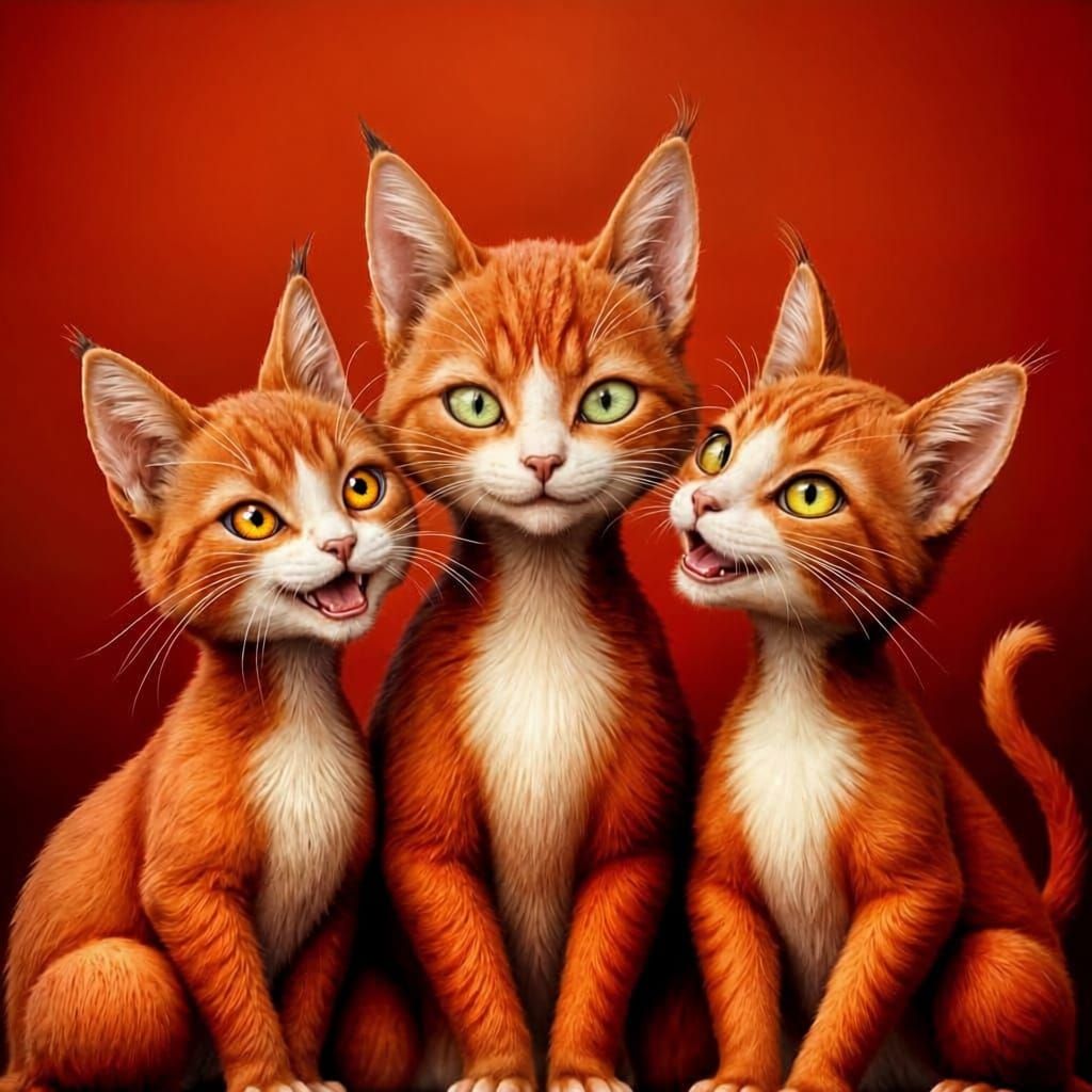 Three Affectionate Red Cats in Warm Portrait
