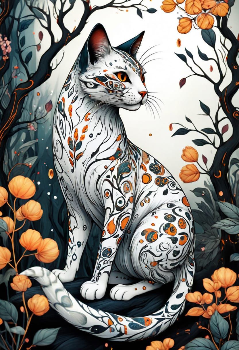 Mystical Cat Enchants the Whimsical Forest