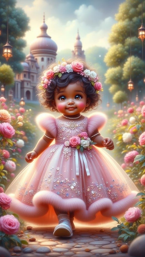 Baby in Lace Gown in a Luxurious Park