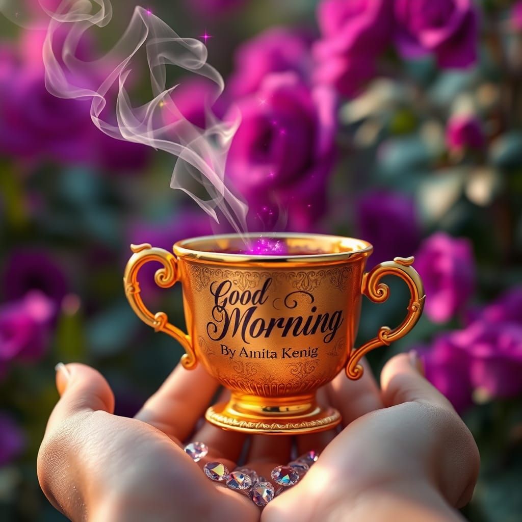 Miniature Gold Coffee Cup with Purple Smoke
