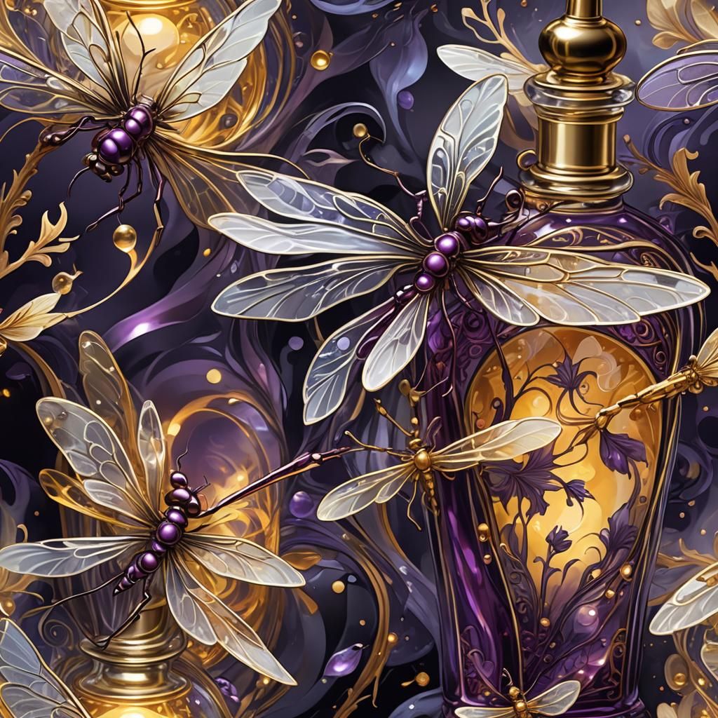 Dragonflies with Flames Trapped in Perfume Bottle
