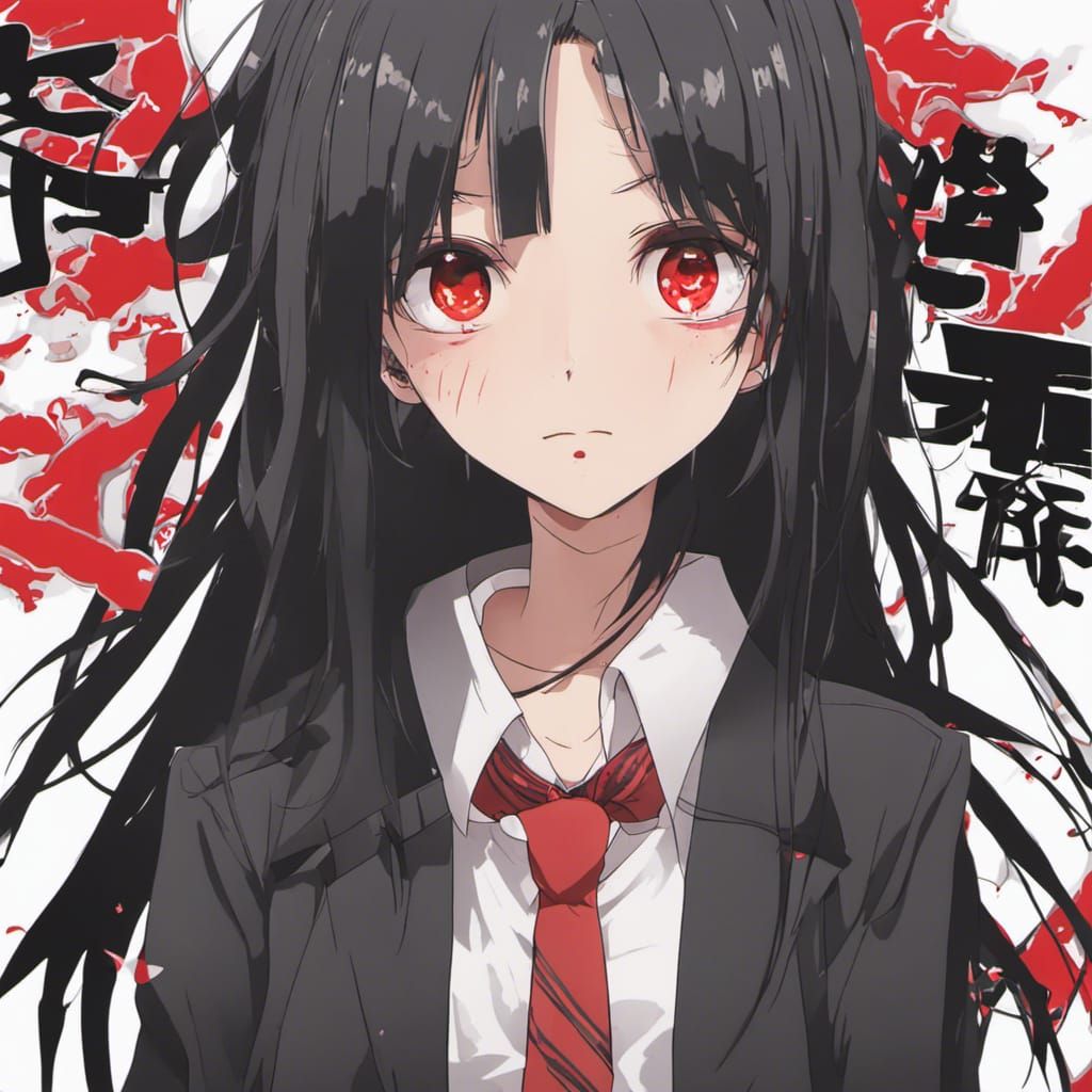 Mean Red-Eyed Girl in Japanese Anime Style