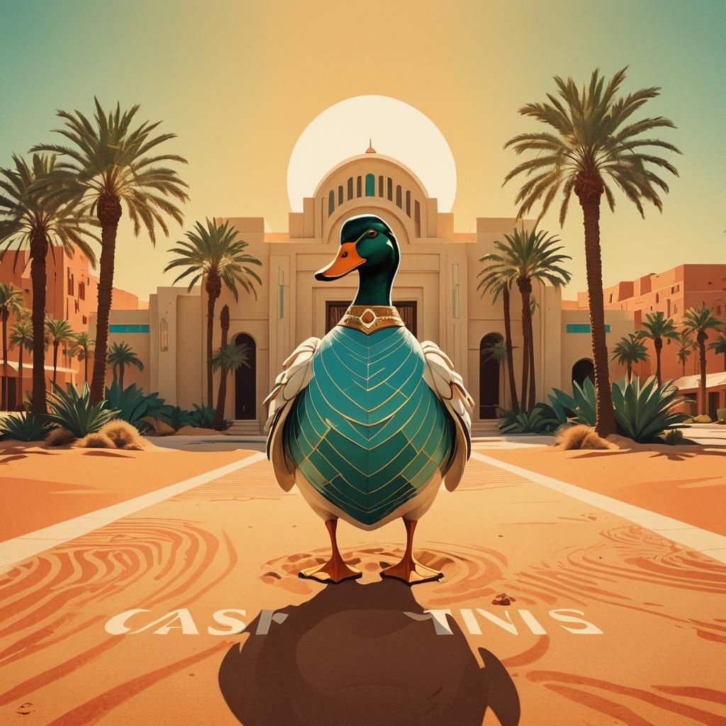 Duck Sheik in Art Deco Oasis: Mid-Century Travel Poster