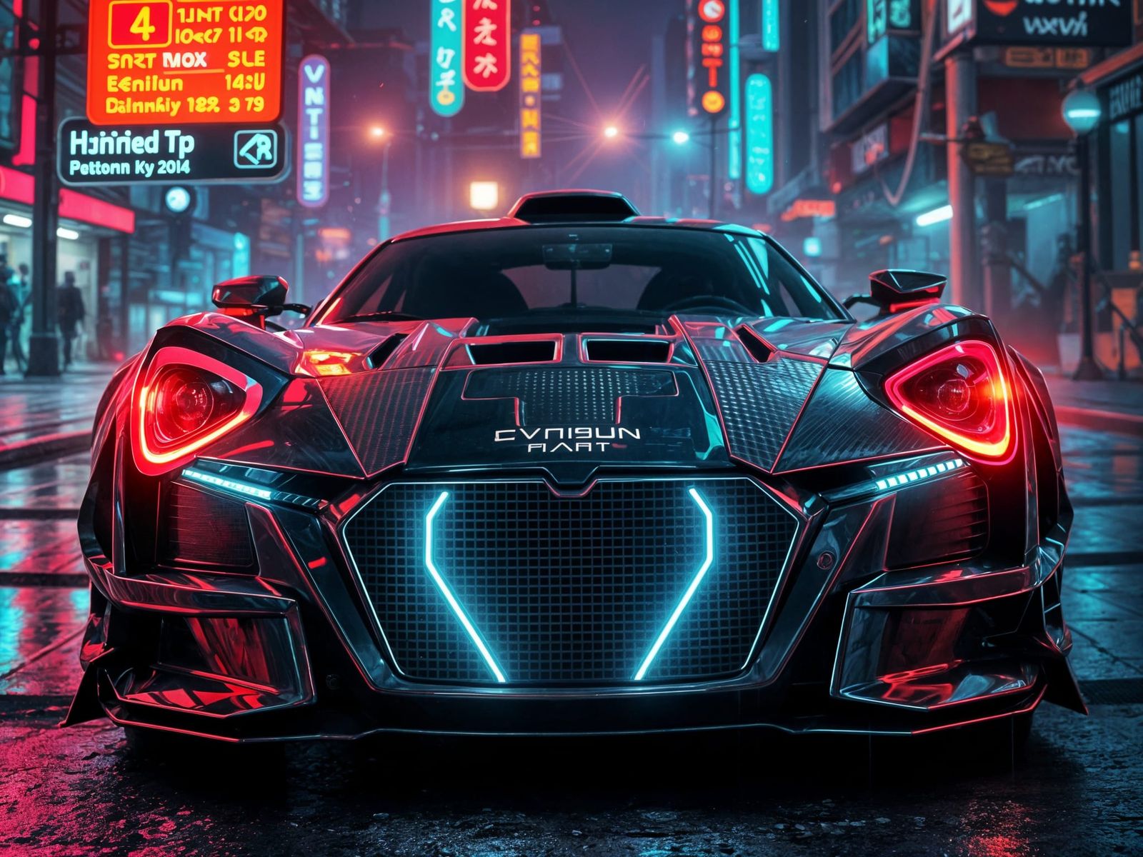 Detailed Cyberpunk Car in Hyperrealistic Style