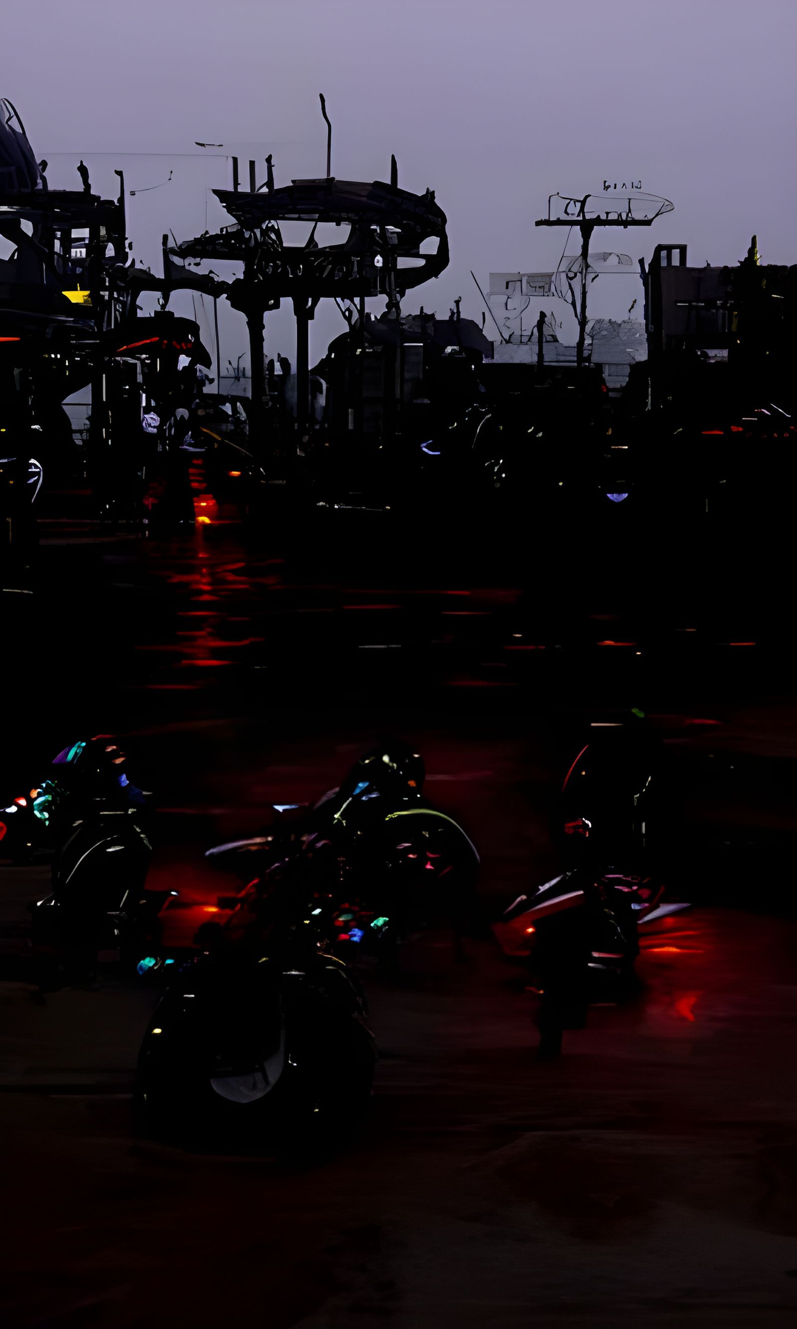 Cyberpunk Motorcycle Gang Bar in Rainy Wasteland