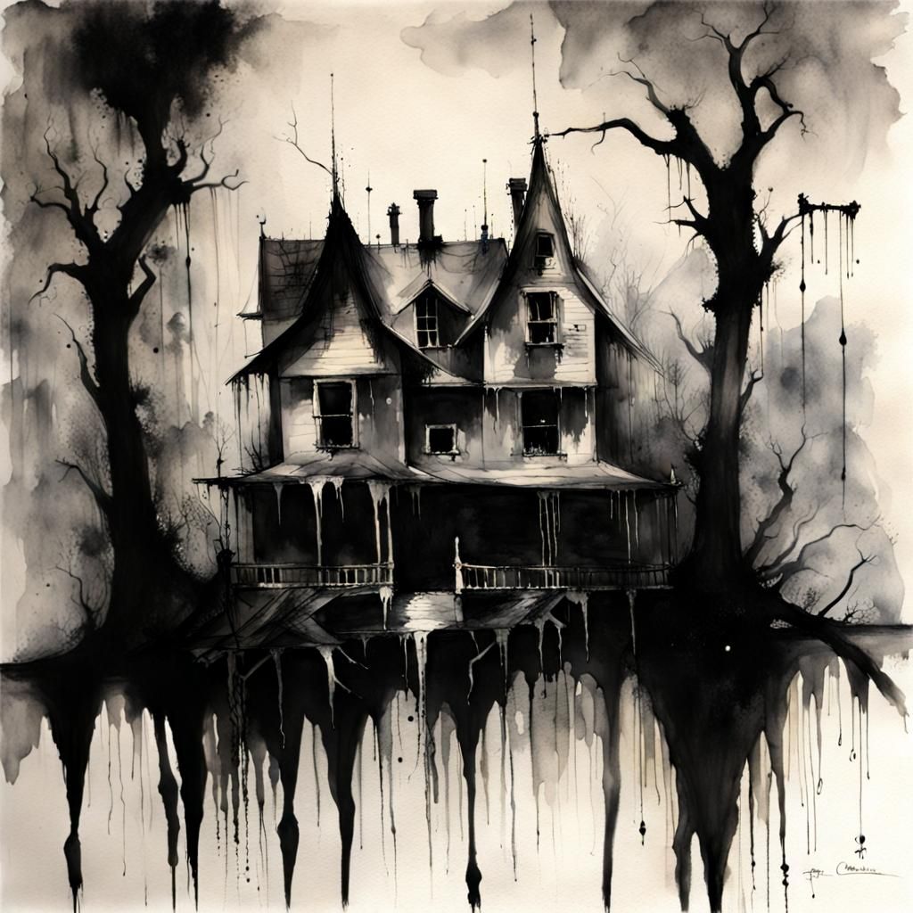 Eerie Swamp House in Stephen Gammell Style