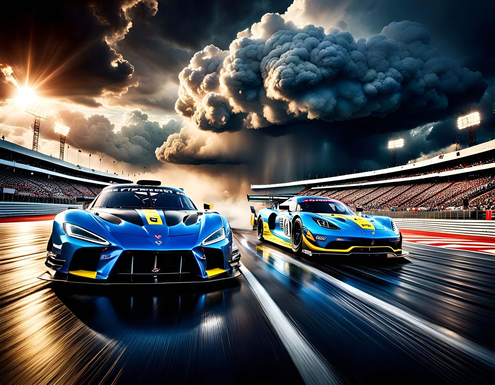 Thrilling Drag Race Under Thunderclouds