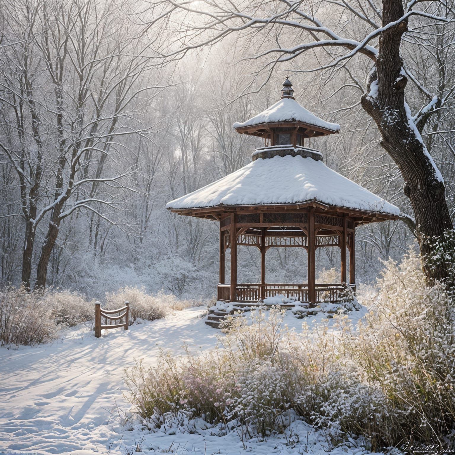 Winter Wonderland Scene with Delicate Wildflowers