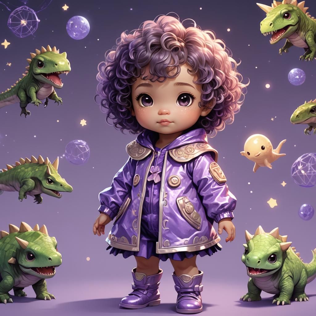 Chibi Puerto Rican Girl in Dinosaur Costume