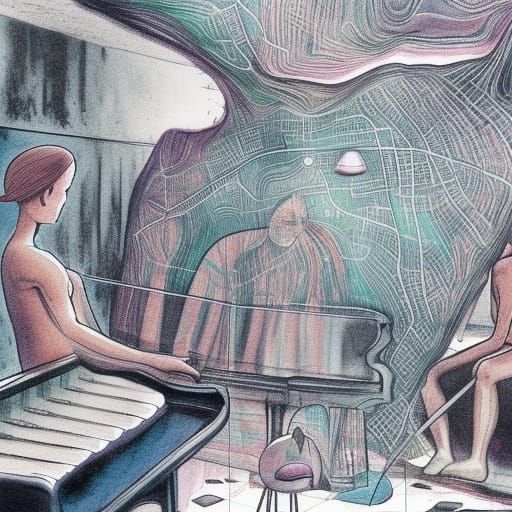 Surreal Apartment Chaos: Holographic Cosmic Gouache Illustra...