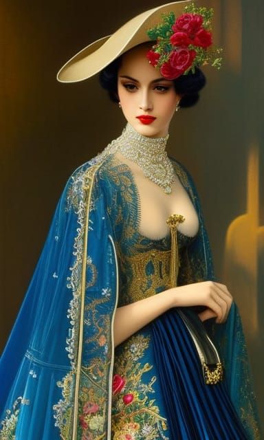 Retro Girl Portrait with Lace and Gold Jewelry