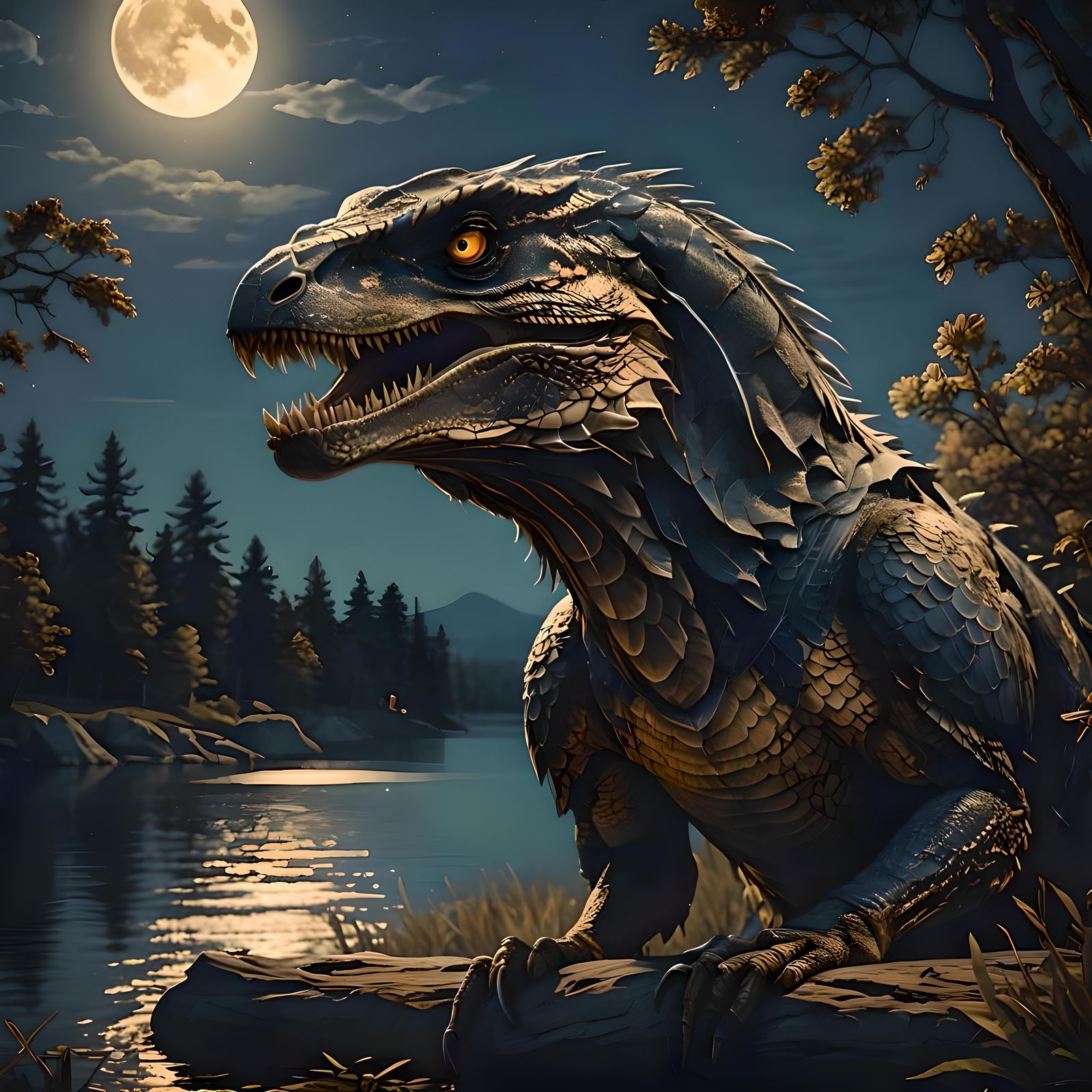 Moonlit Lake at Night in Photorealistic Style